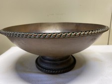 Antique RusticHammered Patinated Footed Bronze Bowl Centerpiece Twisted Rope Rim picture