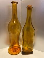 KNOBLER Blown Glass Triangular Amber Bottle & Hourglass ITALIAN Decanter picture