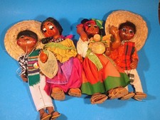 Vintage Mexican Folk Art Dolls Lot 4 Handmade 12