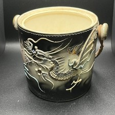 Vintage Japanese Moriage Dragonware Lidded Jar Ice Bucket Wicker Bail Handle picture