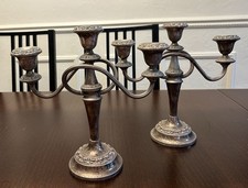 VTG IANTHE English 3 Arm Candelabra Pair Art Nouveau 1950s Silverplate Followers picture