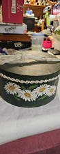 Vintage Hand Painted Daisy Hat Box Green Round Storage Box Signed McDurrie... picture