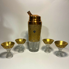 Vintage 1930s ESCO 22K Gold Cocktail Shaker Set w/ 4 Matching Glasses picture