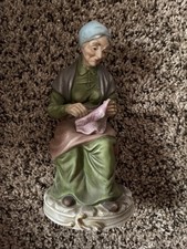 VINTAGE CERAMIC / PORCELAIN WOMAN SITTING AND WORKING picture
