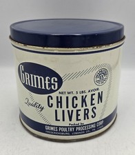 Vintage GRIMES  5 LB. Quality Chicken Livers Advertising Tin Fredericksburg, PA. picture