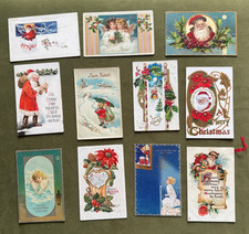 Lot 11 Antique Christmas Holiday Santa Toys Angel Gel Tuck Ribbon Postcards picture