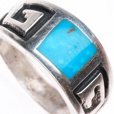 sz11.5 vintage Navajo sterling silver flush inlay turquoise size 11.5 ring picture