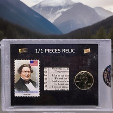 2020 Pieces Of The Past Millard Fillmore Triple Relic Gold Penny, Stamp, Paper picture