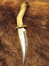 Handmade Whitetail Deer Antler Handled Knife Forged Brass Guard Hunting Bowie picture