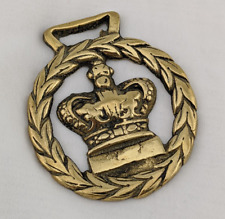 Brass Horse Medallion Vintage English Victorian Crown Royal Laurel Show Parade picture