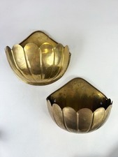 Vintage Set of 2 Scalloped Brass Wall Pockets Small Planters Boho Decor picture