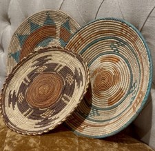 Vintage Handwoven Plant Fiber Coil Baskets Qty 3 Earthy Tones Look picture