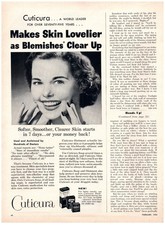 PRINT AD, 1954 Cuticura Makes Skin Lovelier Blemishes Clear Up 60's Teen Smile picture