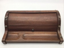 Vintage Swank Wood Valet Jewelry Box Organizer Roll Top Drawer Trinket Trays picture