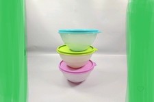 Tupperware Wonderlier Small 3pc Sheer Bowls, Lilac, Lime, Turquoise Seals 2 Cups picture
