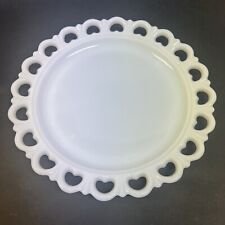 Vintage Milk Glass 13” Heart White Lace Edge Serving Platter Cake Torte Plate picture