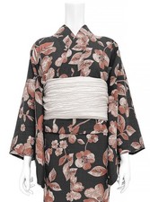 Japanese Yukata Women 2 Piece Set Floral Kimono Pre-Tied Obi Summer Japan picture