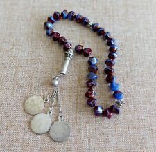 Vintage Muslim Islamic Prayer Beads 3 Coins 33 Red Blue Glass Beads picture