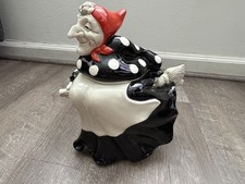 Fitz and Floyd Witch on Broom Ceramic 1979 Cookie Jar Polka Dot Old Lady  picture