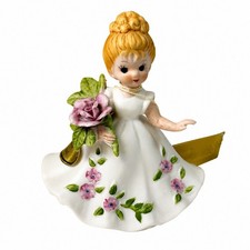 Vintage June Birth Month Girl Porcelain Figurine Rose Flower Pink White 4.25in picture