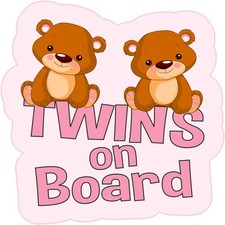 StickerTalk Girl Twins on Board Sticker, 5 inches x 5 inches picture