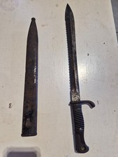 WWI German 1898/05 Sawback Butcher Bayonet DEMAG Duisburg W16 Steel Scabbard picture