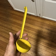 Vintage Yellow Enamel Spoon Ladle Hanging Spoon 10” picture