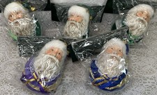 Holiday Traditions Lot Of 5 Porcelain & Velour Santa Head 4” Ornaments picture