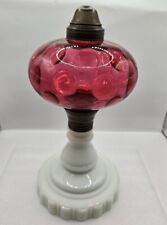 OLD FENTON CRANBERRY & Milk GLASS OIL LAMP Coin Dot THUMBPRINT 11