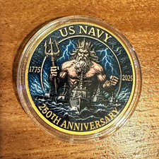 US Navy 250th Anniversary 1775-2025 Militaria Challenge Gold Plated Coin picture