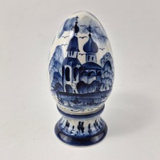 Authentic Gzhel Russian HandPainted Porcelain Egg Ornament Figurine Blue & White picture