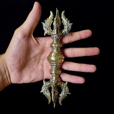 Mini Vajra Brass Ritual Sculpture Bronze Tibetan Dorje Figur Hindu Altar Decor 7 picture