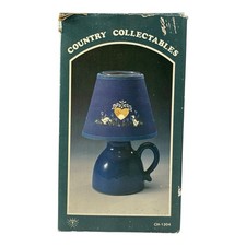NIB Vtg Country Collectables Ceramic Blue Jug Votive Lamp w/ Shade Goose Heart picture