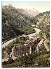 Switzerland, Grisons, Tarasp, Kurhaus and Church photochromic, vintage photoc picture