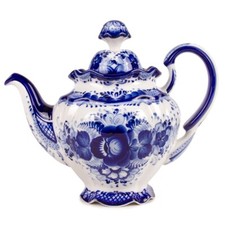 1.5 qt Gzhel Porcelain Teapot Blue and White Russian Tea Pot Fine China picture