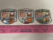 LOT OF 3 HOME DEPOT LIVING OUR VALUES IRON ON PATCHES SNOWMAN SNOW BLOW BUILDING picture