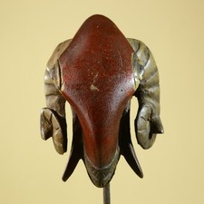 African Mask Wooden Wall Decor Tribal Ram Horn Sculpture-G6456 picture