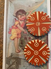 Set Of 2 - Awesome Vintage 1 1/2” Carved Plastic Orange Cream Coat Buttons picture