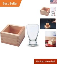 Happy Japanese Masu and Glass Sake Set - Wooden Square Cups and Cold Glass fo... picture