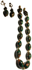 Vintage Venetian Fancy Sommerso Oval Dark Green Glass Beads Demi Parure picture