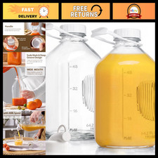 64 Oz Glass Milk Bottles with Lids - 2 Pack, Ideal for Storage & Beverages picture