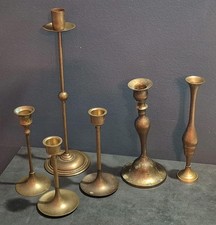 Lot of 6 Brass Candle Holders Set of Mixed Sizes, Shapes & Bases 5