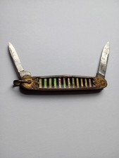 Vintage 2 Blade Gentleman's Pocket Watch Knife Fob Mother of Pearl Gold Top picture