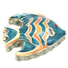 conet Tropical Fish Trinket Box Enamel Gold Tone Keepsake Coastal Decor Vintage picture