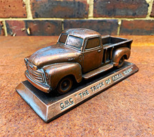 1948-52 GMC Dealership Bronze Metal Pickup Truck Advertising Desk Chevy picture