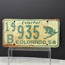 Vintage 1958 Colorado License Plate B 935 Colorful Colorado Skier Graphic picture