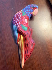 Mexican Folk Art Hand Painted Wood Parrot Bird Cacatua Chica Colorful 9.5