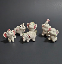 Vintage 6 Miniature Fine Bone China Baby Elephant Figurines Trunks Up picture