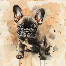French Bulldog Black Puppy 12X12 Art Print Dog Watercolor Home Decor  picture