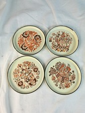 Vintage Moissiadis Greek Enamel Art Set 4 Folk Art Coasters Plates Hand Drawn picture